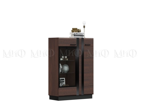 Шкаф со Стеклом Низкий Манифик МДФ (Ш-1000 x В-1454 x Г-442 мм) Дерево/Орех