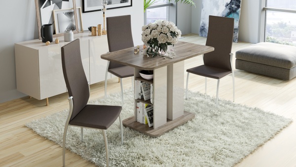 Стол обеденный «Мюнхен» Тип 2 (Фон бежевый/Дуб сонома трюфель)/Ш-700 x Д-1100/1494 мм x В-755 мм