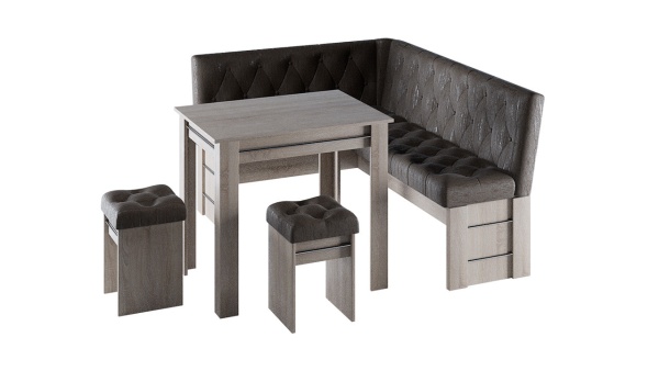 Кухонный уголок «Памела» Дуб Сонома Трюфель/Кожзам Темный